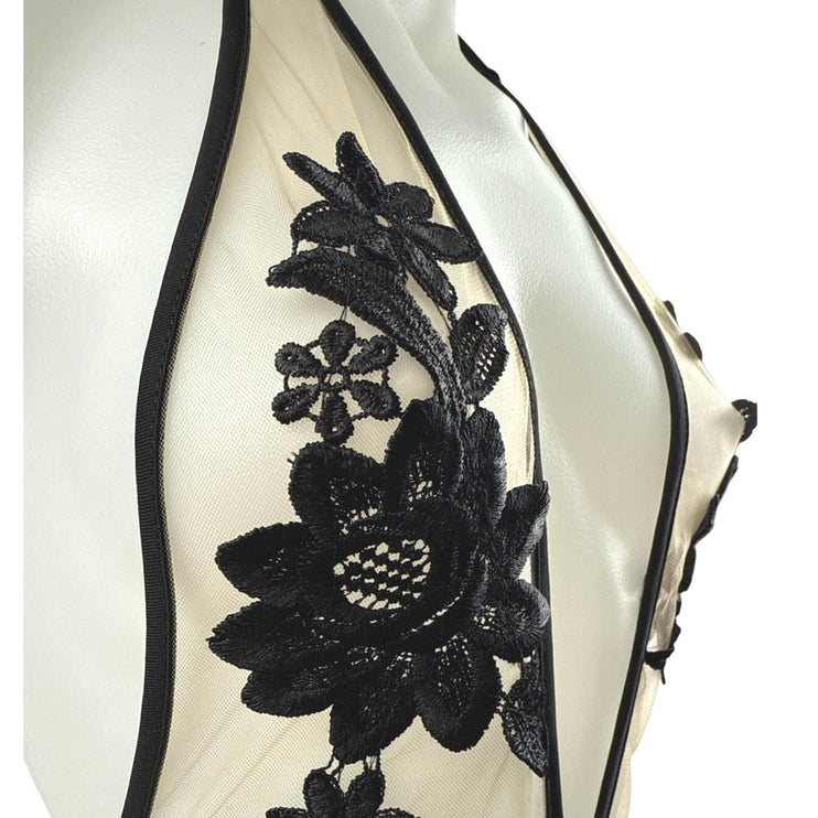 NEW Zaful Black Lace Splicing Halter High Waist One-Piece Swimwear Swimsuit Sz M