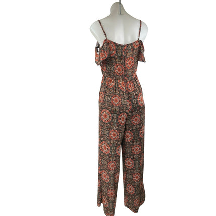 Xhilaration Multicolor Floral Cold Shoulder Ruffle Cutout Wide Leg Jumpsuit Sz M