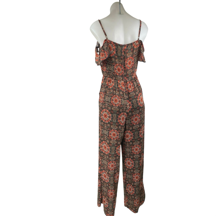 Xhilaration Multicolor Floral Cold Shoulder Ruffle Cutout Wide Leg Jumpsuit Sz M
