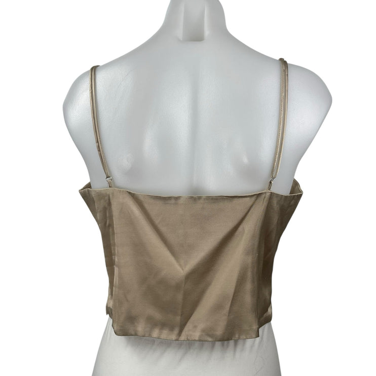 Zara Women's Gold Tan Satin Sleeveless Cami Camisole Cowl Neck Crop Tank Top L