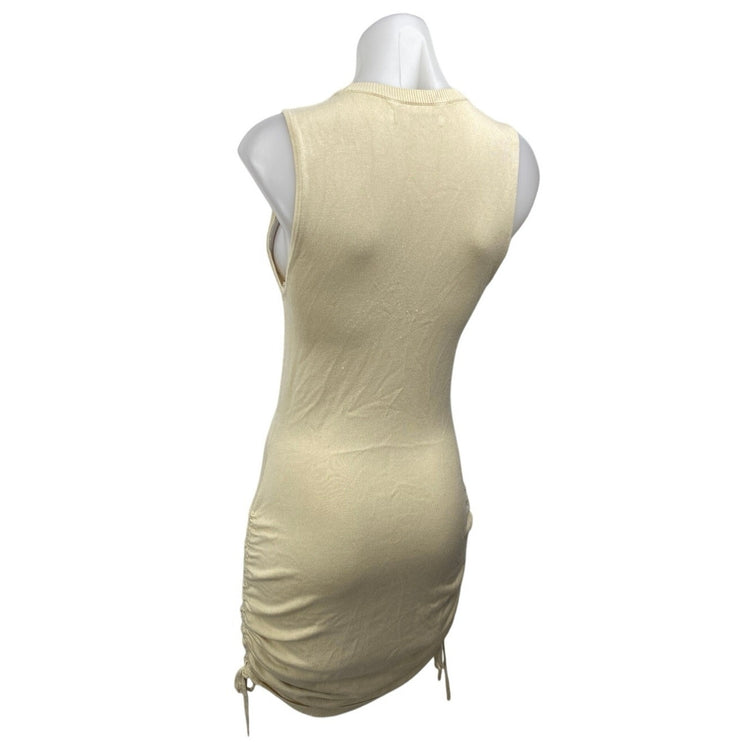 Abercrombie & Fitch Cream Sleeveless Ruched Mini Bodycon Sweater Tank Dress Sz S