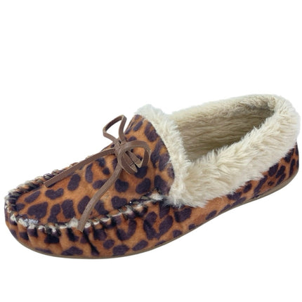 J. Crew Leopard Calf Hair Faux Fur Slip On Flats Moccasin Slippers Shoes Size 10
