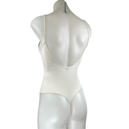 Aritzia Wilfred White Ribbed Knit Sculpt Sleeveless Open Back Bodysuit Top XS