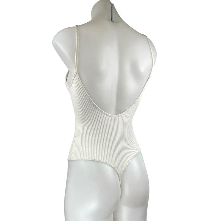 Aritzia Wilfred White Ribbed Knit Sculpt Sleeveless Open Back Bodysuit Top XS