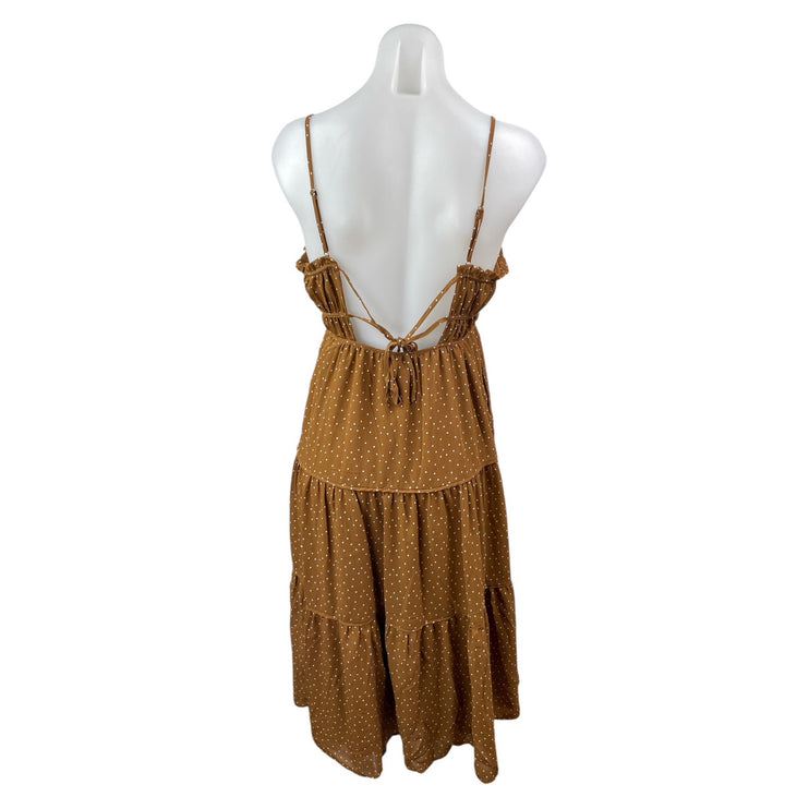 Madewell Sophia Tan Polka Dot Sleeveless Ruffle Cami Tiered Midi Dress Size 2