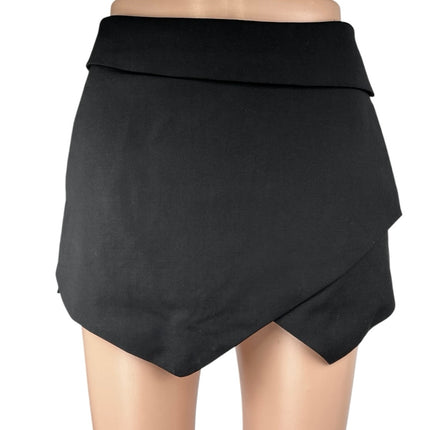 Aritzia Talula Berklee Black Wool Asymmetrical Envelope Wrap Mini Skirt Skort 6