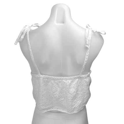 Old Navy White Sleeveless Embroidered Tie Cami Camisole Tank Crop Top Size S