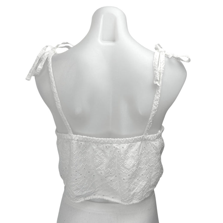 Old Navy White Sleeveless Embroidered Tie Cami Camisole Tank Crop Top Size S