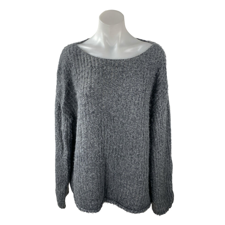Weekday Tone Open Structure Gray Boat Neck Long Sleeve Sweatshirt Sweater Top M