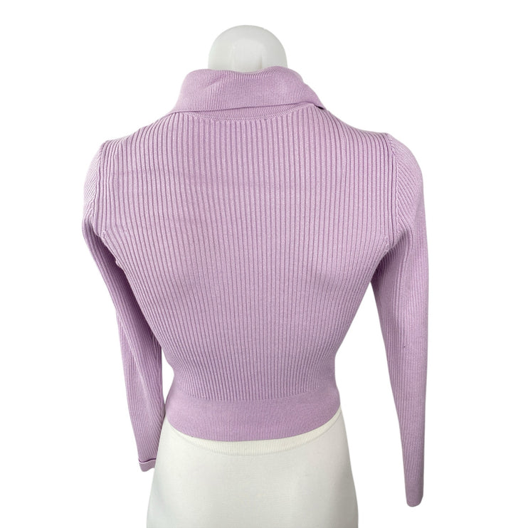 & Other Stories Women's Purple Lilac Ribbed Knit Long Sleeve Full Zip Sweater XS