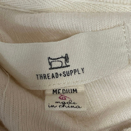 Thread + Supply Women's Cream Long Sleeve Snap Rib Knit Polo Sweatshirt Top M