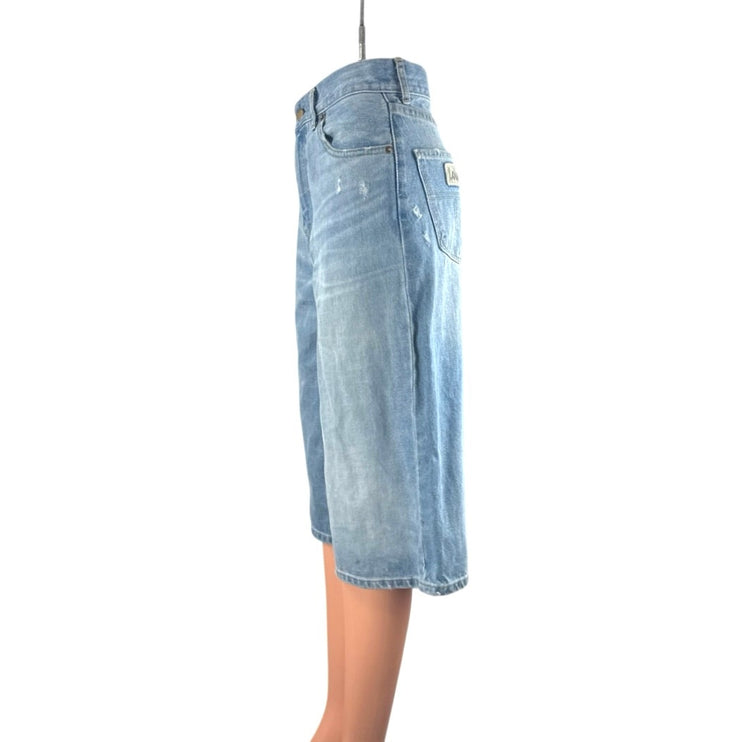 Lois Women's Blue Light Wash Distressed Capri Wide Leg Denim Jeans Shorts Sz 26