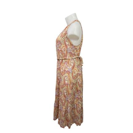 MNG Mango Nora Women's Multicolor Paisley Midi Tiered Boho A-Line Dress Size 2XL
