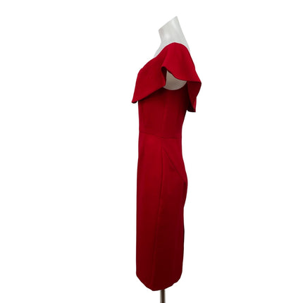 Zara Basic Women's Red Off Shouder Short Sleeve Slit Mini Bodycon Sheath Dress M