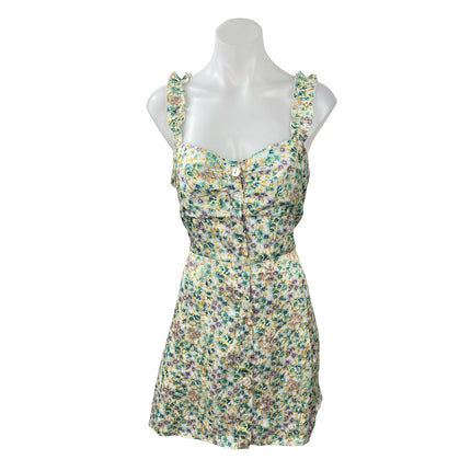 Zara Multicolor Floral Ruched Ruffle Sleeveless Button Down Mini A-Line Dress XL