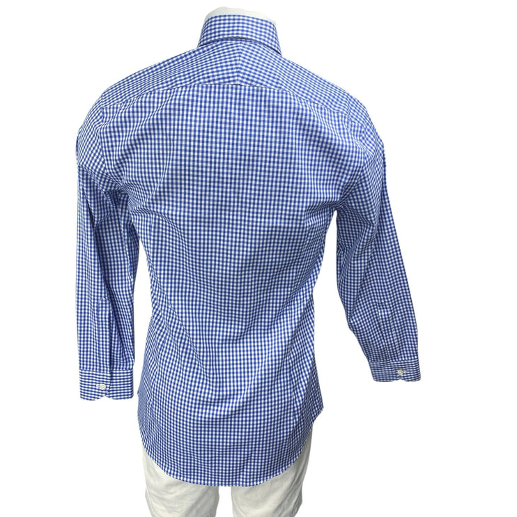 Charles Tyrwhitt Blue Extra Slim Checkered Long Sleeve Button Up Shirt Top 15/L