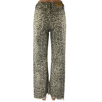 STR Teen Beige Black Leopard Straight Frayed Loose Raw Hem Denim Jeans Size 2