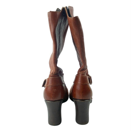 BORN Nuri Women's Brown Leather Harness Round Toe Heeled Ankle Boots Size 9