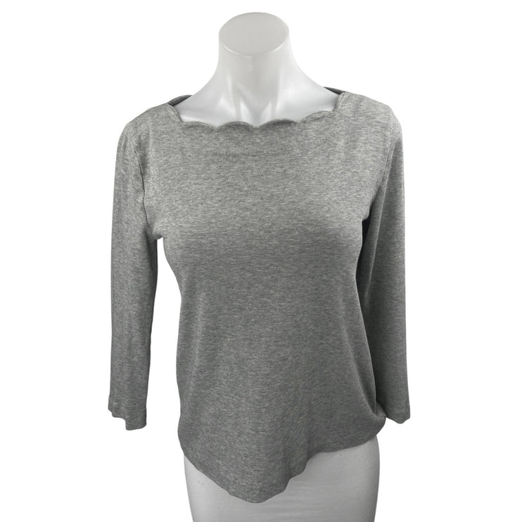 J.Crew Women's Gray Scalloped Square Neck Long Sleeve Knit Shirt Sweater Top S