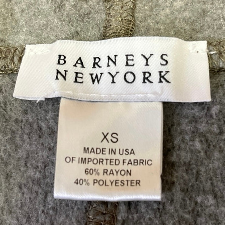 Barneys New York Olive Green Gray Open Front Fleece Cardigan Sweater Jacket XS