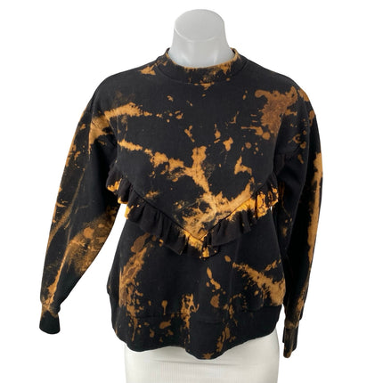 Women's Black Coral Tie Dye Long Sleeve Ruffle Mock Neck Sweatshirt Top Size S