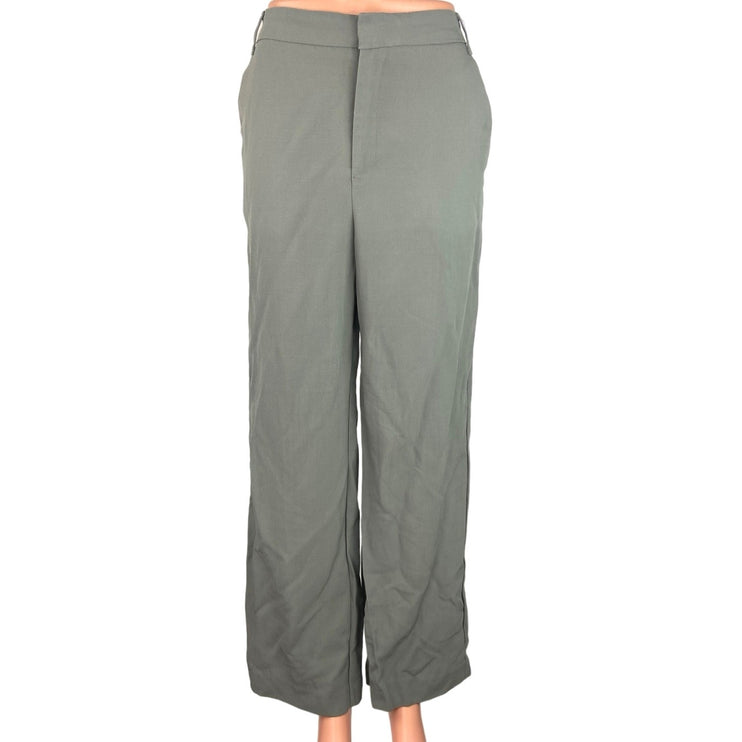 Zara Gray Green High Waisted Ankle Zip Pockets Career Office Wide Leg Pants Size M