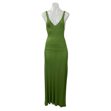 Zara Women's Green Ribbed Knit V Neck Sleeveless Cami Bodycon Maxi Dress Size M