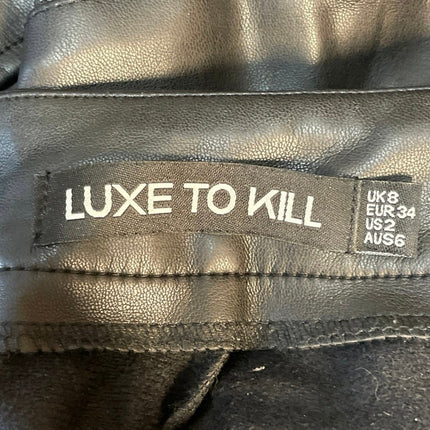 Luxe To Kill Black Faux leather High Rise Straight Leg Cargo Trouser Pants Sz 2