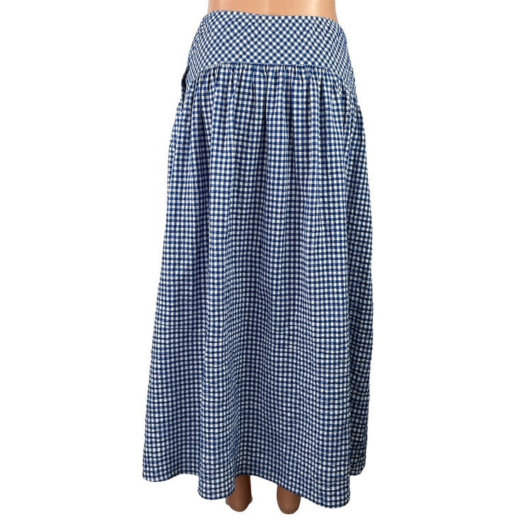 Uniqlo Womens Blue White Checkered Plaid Seersucker Volume Maxi A-Line Skirt S
