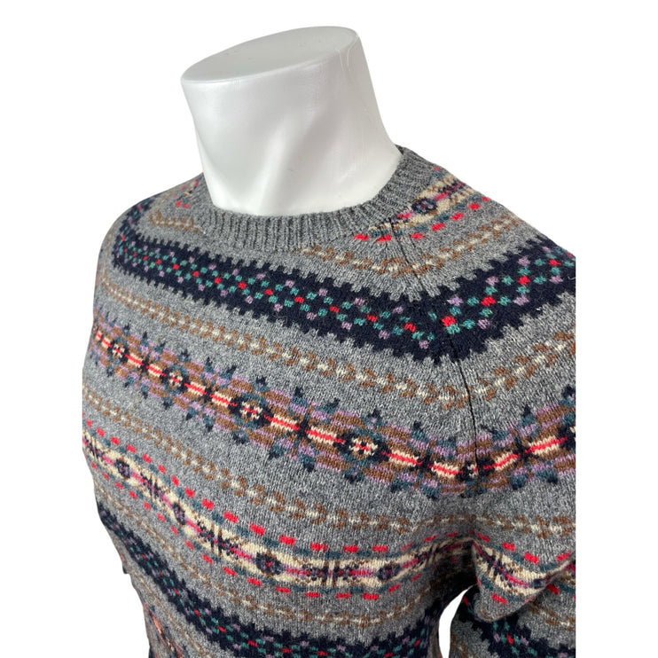 J.Crew Men's Gray Fair Isle 100% Lambs Wool Crew Neck Long Sleeve Sweater Size S