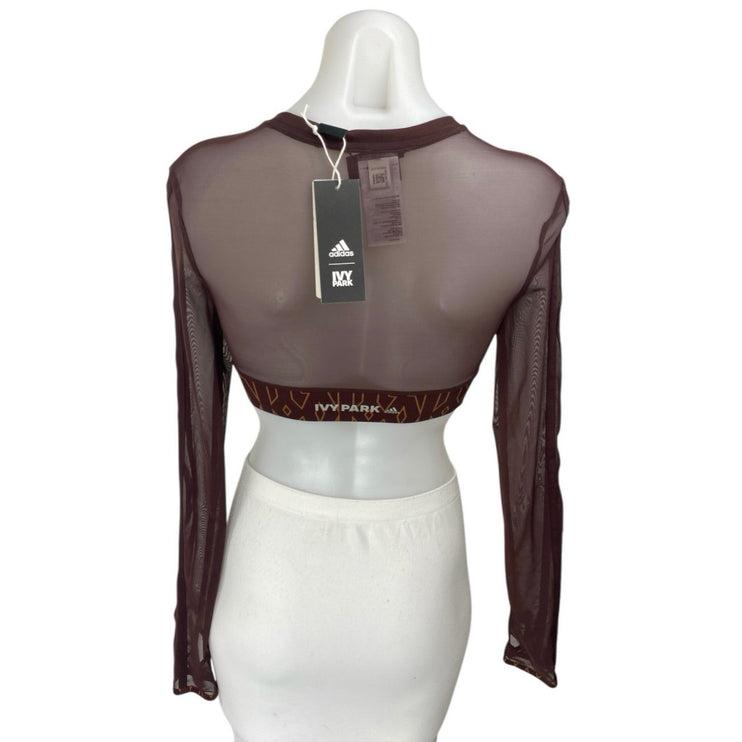 NEW Adidas x Ivy Park Brown Sheer Long Sleeve Sport Fitness Training Top Size XS