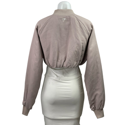 NEW Gymshark Womens Pink Snap Button Long Sleeve Cropped Bomber Coat Jacket Sz S