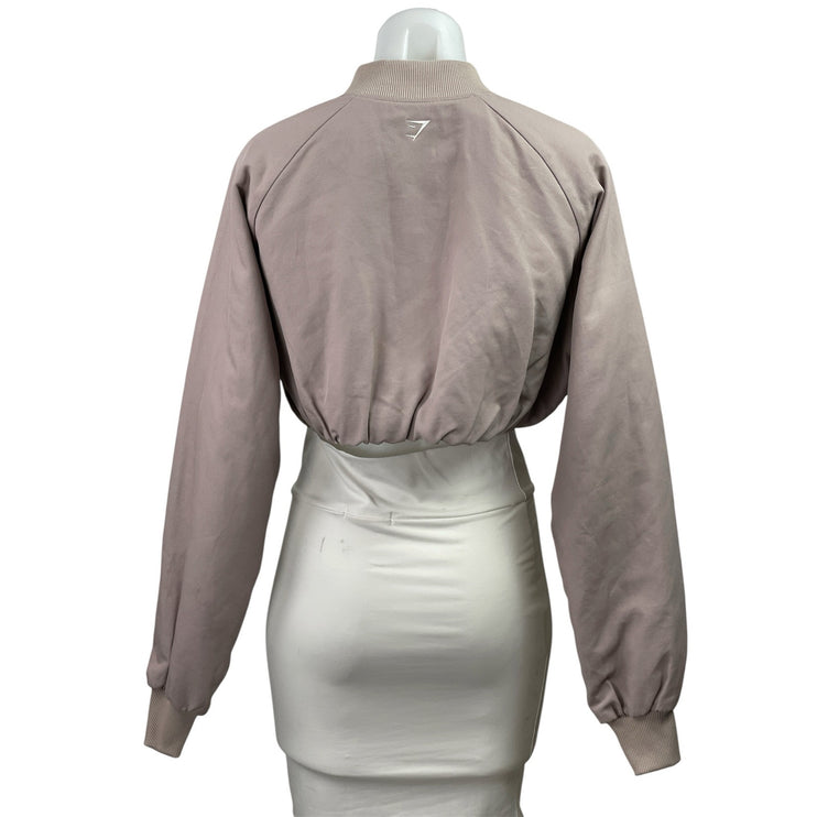NEW Gymshark Womens Pink Snap Button Long Sleeve Cropped Bomber Coat Jacket Sz S