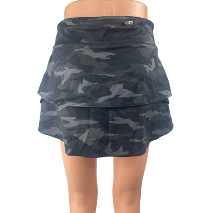 Athleta Girl Camo Lux Black Gray Camouflage Mid Rise Swing Skirt Skort Size XXL