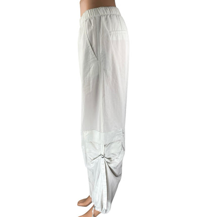 Zara Women's White High Rise Pull On Baggy Straight Trousers Cargo Pants Size S