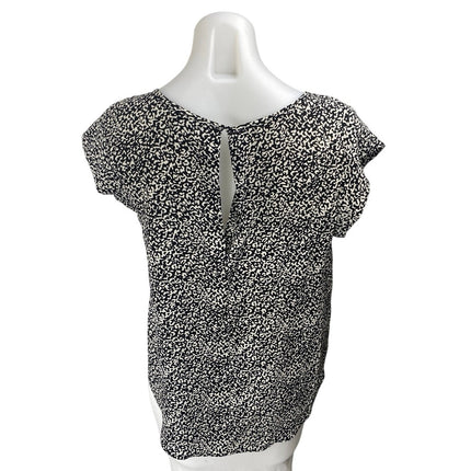 Joie Black White 100% Silk Printed Short Sleeve Pullover Blouse Top Size S
