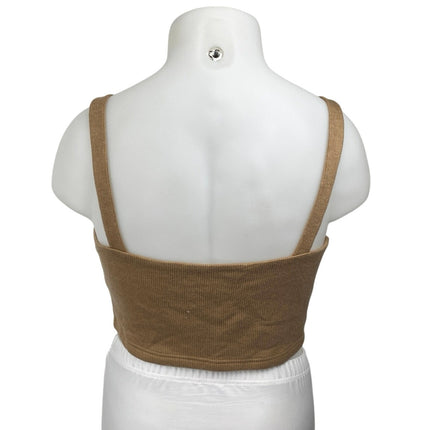 Reath & Wren Brown Tan Ribbed Knit Beaded Sleeveless Tank Cami Crop Top Size L