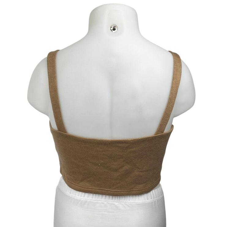 Reath & Wren Brown Tan Ribbed Knit Beaded Sleeveless Tank Cami Crop Top Size L