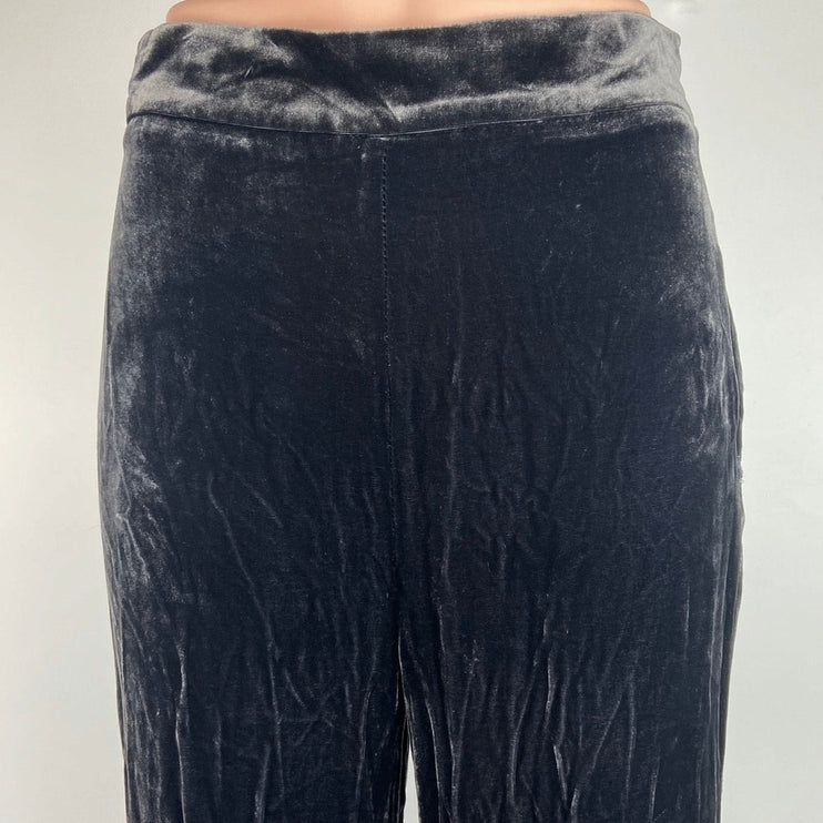 Zara Woman NWT Gray Silk Velvet High Rise Flared Pull On Stretch Ankle Pants XS