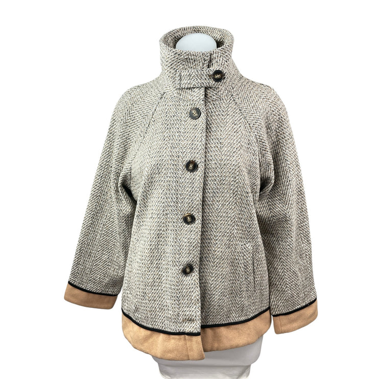 Skies Are Blue Women's Gray Herringbone Long Sleeve Button Up Coat Jacket Size L