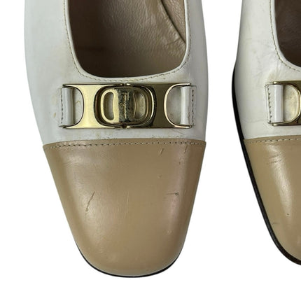 Salvatore Ferragamo White Color Block Leather Block Heels Slip On Pump Shoes 5.5