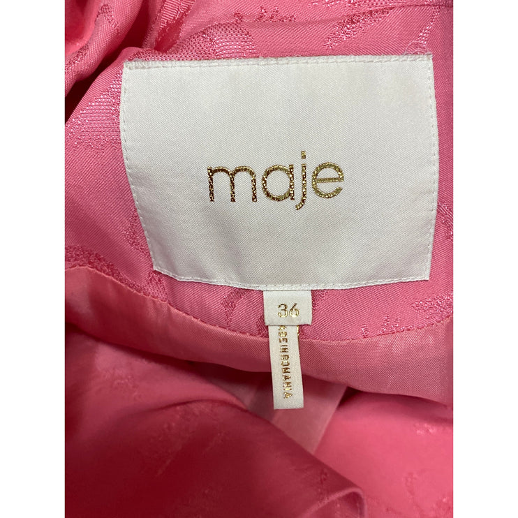 Maje Womens Pink Bird Jacquard Long Sleeve Notch Lapel Blazer Coat Jacket Size 6