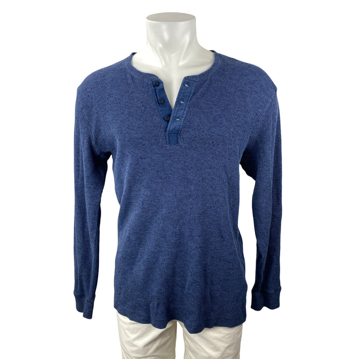 Nordstrom Men's Blue Thermal Waffle Knit Henley Neck Long Sleeve Shirt Top Sz L