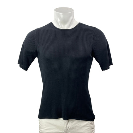 August Silk Knits Men Black 100% Silk Ribbed Knit Short Sleeve T Shirt Tee Top S