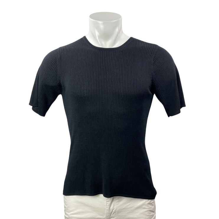 August Silk Knits Men Black 100% Silk Ribbed Knit Short Sleeve T Shirt Tee Top S