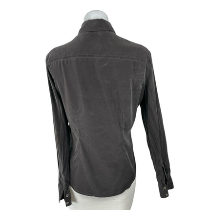 Theory Tenia Women's Gray Silk Collared Long Sleeve Button Up Shirt Blouse Top M
