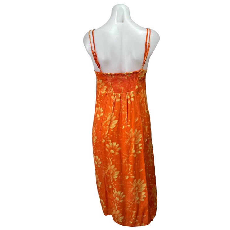 Urban Outfitters Dara Orange Lace Trim Floral Cami Slit Tank Midi Dress Size SP