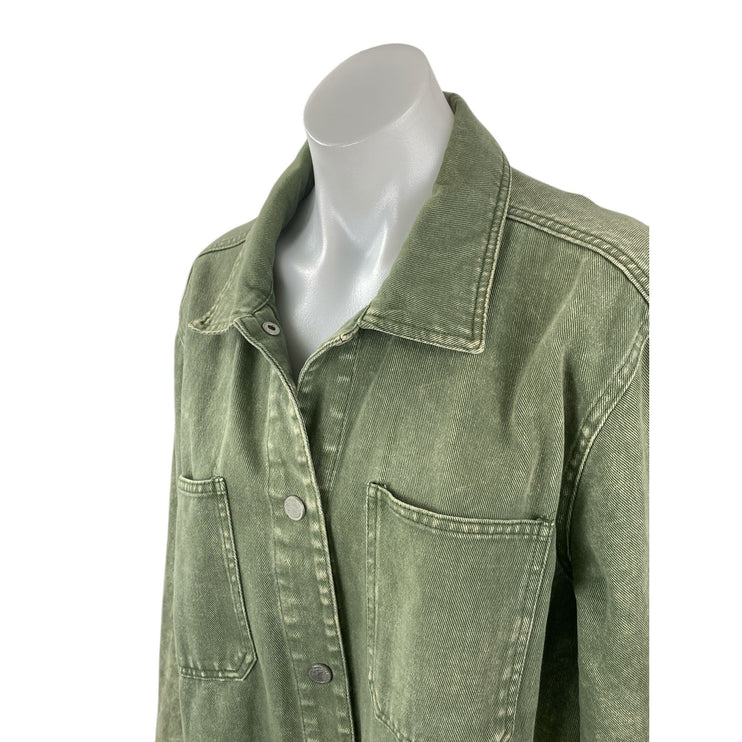 Blank NYC Garment Dye Acid Wash Twill Women's Green Shirt Utility Coat Jacket L