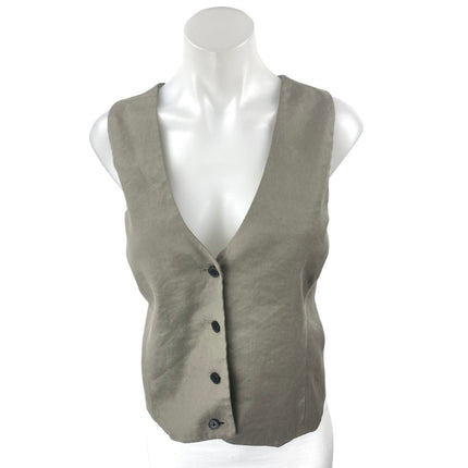Aritzia Babaton Women's Gray Sleeveless Button Up V-Neck Crop Vest Top Size 12