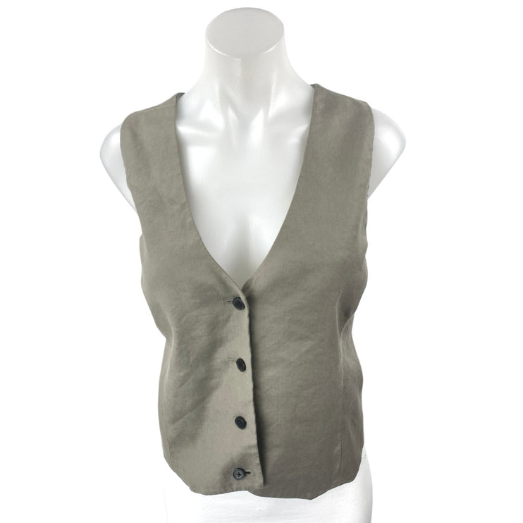 Aritzia Babaton Women's Gray Sleeveless Button Up V-Neck Crop Vest Top Size 12